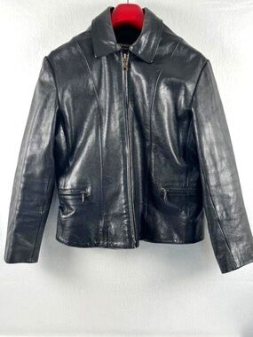 VTG Leather's Master Black Leather Jacket Collared Full Zip Moto Y2K Unisex